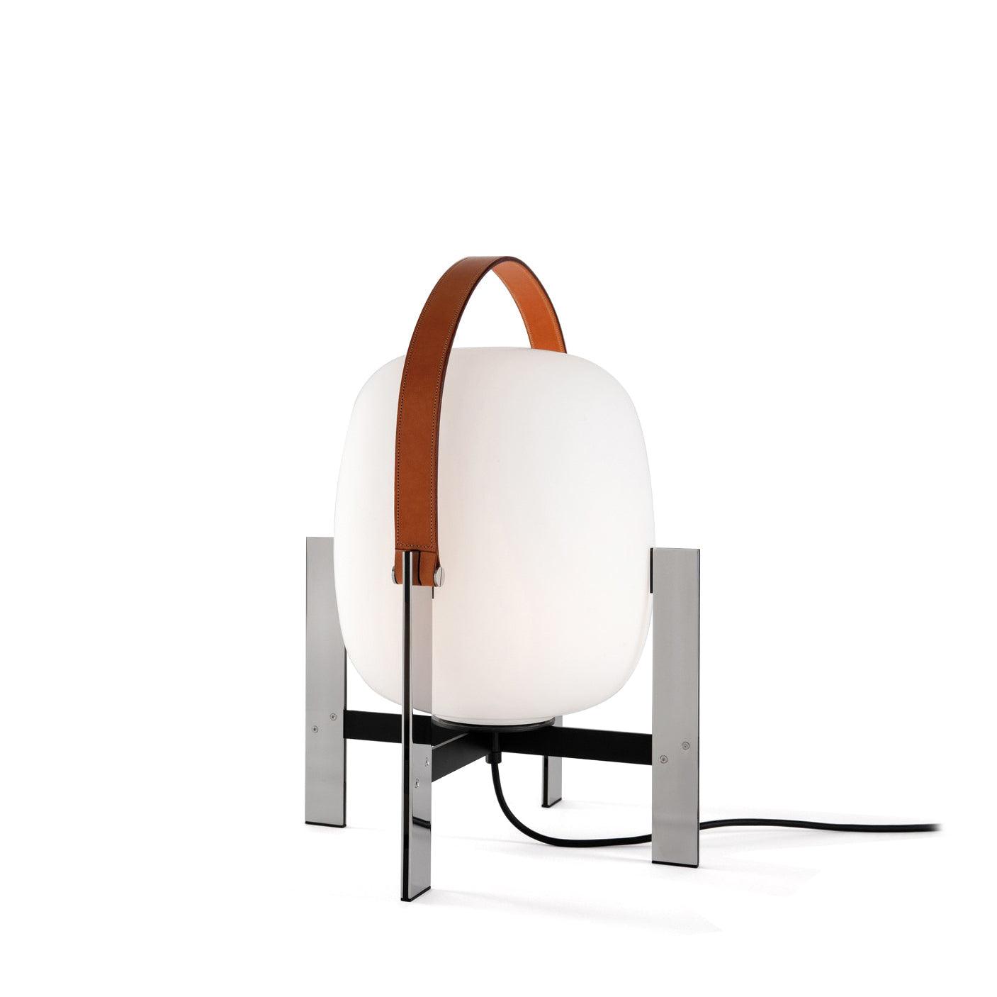Modern Portable Lantern Table Lamp with Leather Handle and Opal Glass Globe for Bedside Lighting