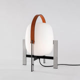 Modern Portable Lantern Table Lamp with Leather Handle and Opal Glass Globe for Bedside Lighting