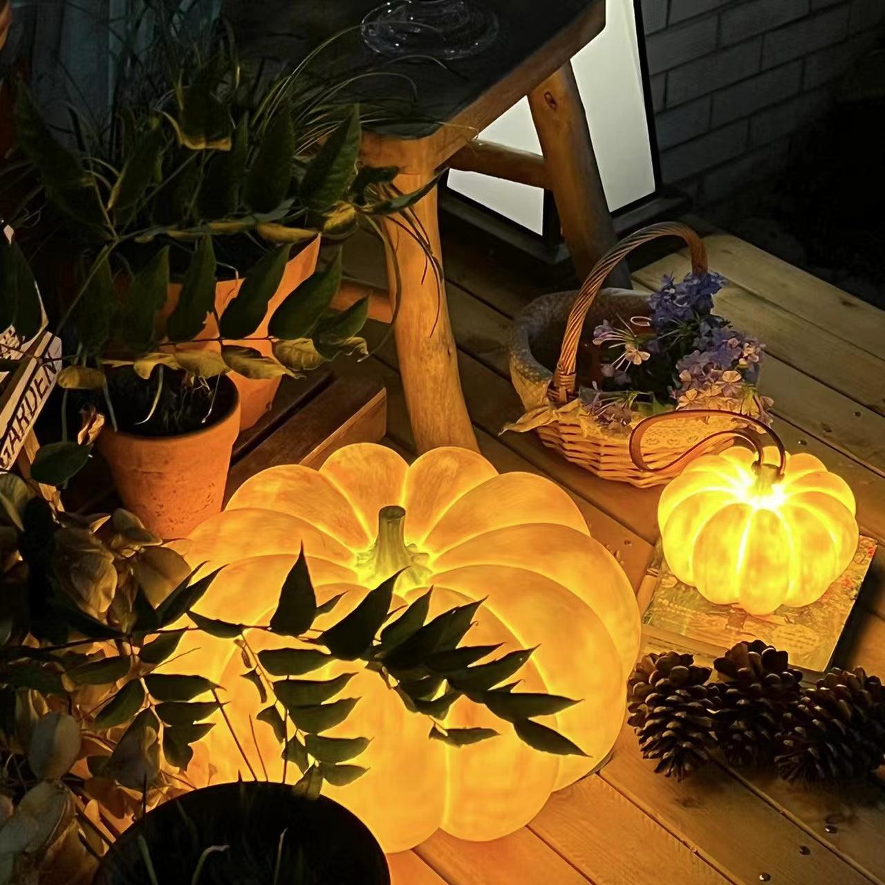Rechargeable Portable Pumpkin Table Lamp LED Battery Operated Resin Desk Light