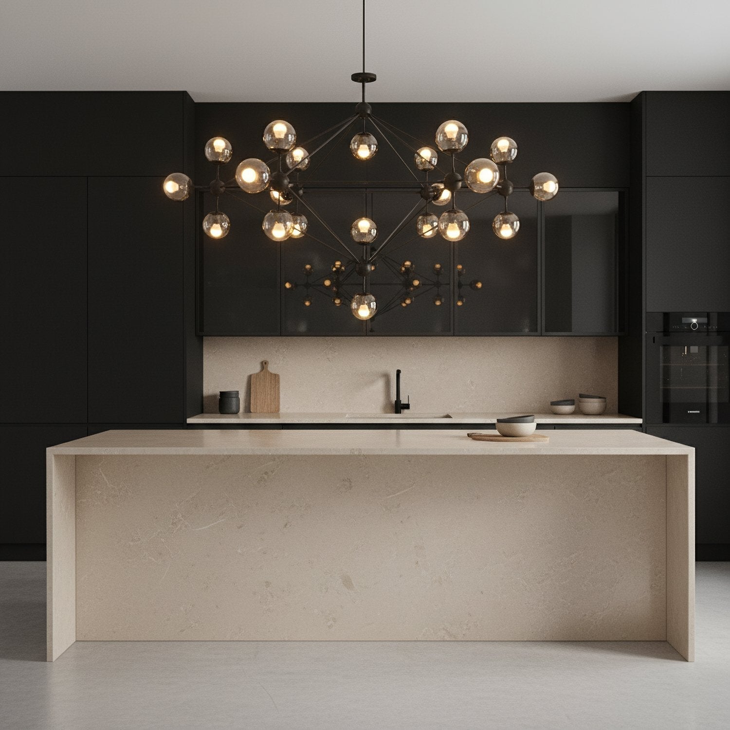 modern-black-geometric-chandelier-with-cognac-glass-globes-for-mid-century-living-spaces