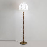 Vintage Walnut Wood Floor Lamp with Printed Tassel Fabric Shade Accent