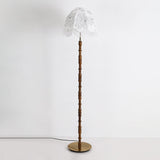 Vintage Walnut Wood Floor Lamp with Printed Tassel Fabric Shade Accent