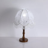 Vintage Printed Tassel Table Lamp with Walnut Wood Base and Fabric Shade for Bedroom