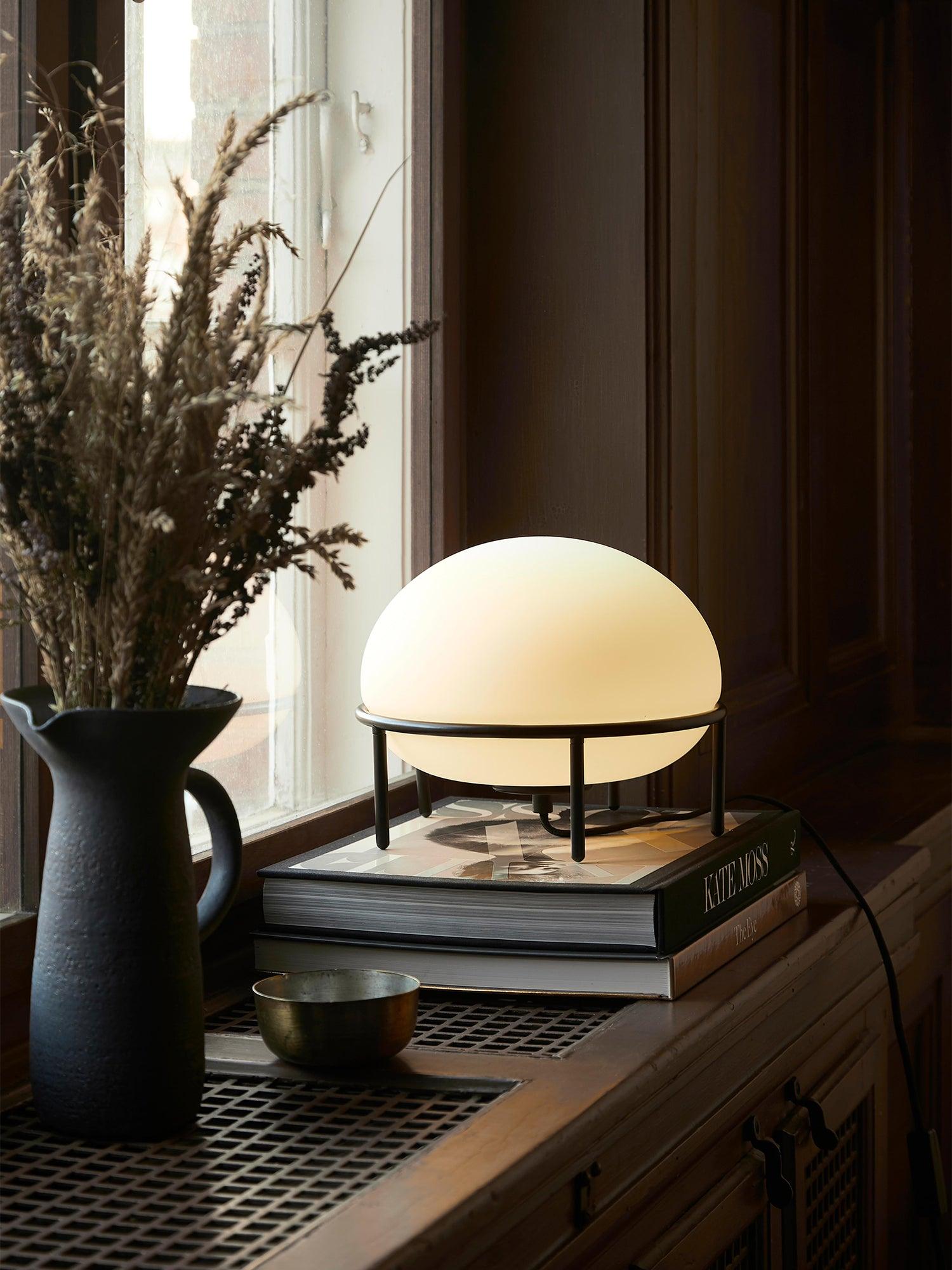 Modern Opal Glass Pump Table Lamp with Steel Frame for Office and Home Decor