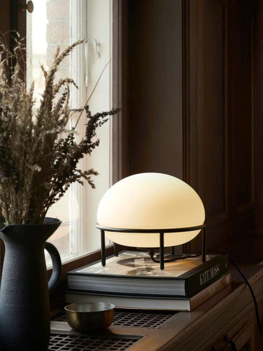 Modern Opal Glass Pump Table Lamp with Steel Frame for Office and Home Decor