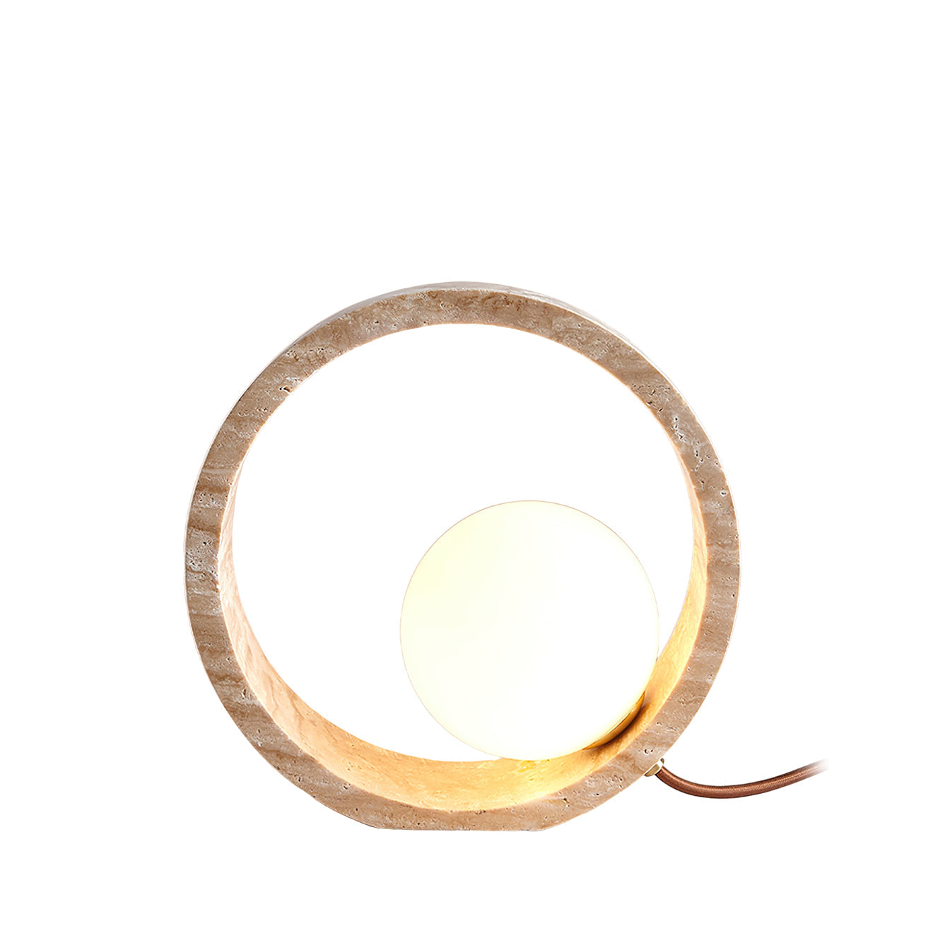 Modern Geometric Travertine Table Lamp Q Circle Portable Indoor Lighting for Bedside