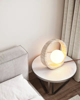 Modern Geometric Travertine Table Lamp Q Circle Portable Indoor Lighting for Bedside