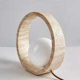 Modern Geometric Travertine Table Lamp Q Circle Portable Indoor Lighting for Bedside