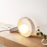 Modern Geometric Travertine Table Lamp Q Circle Portable Indoor Lighting for Bedside