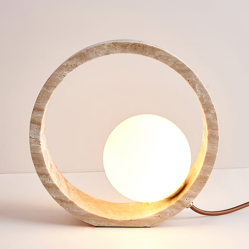 Modern Geometric Travertine Table Lamp Q Circle Portable Indoor Lighting for Bedside