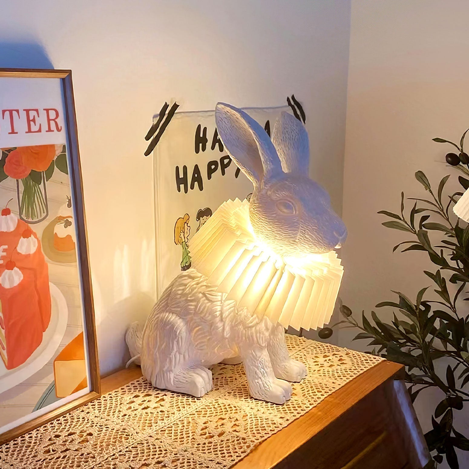 Whimsical Rabbit Animal Figurine Table Lamp with Ruffle Collar and LED Illumination for Modern Interiors