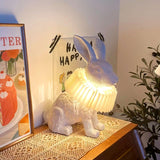 Whimsical Rabbit Animal Figurine Table Lamp with Ruffle Collar and LED Illumination for Modern Interiors