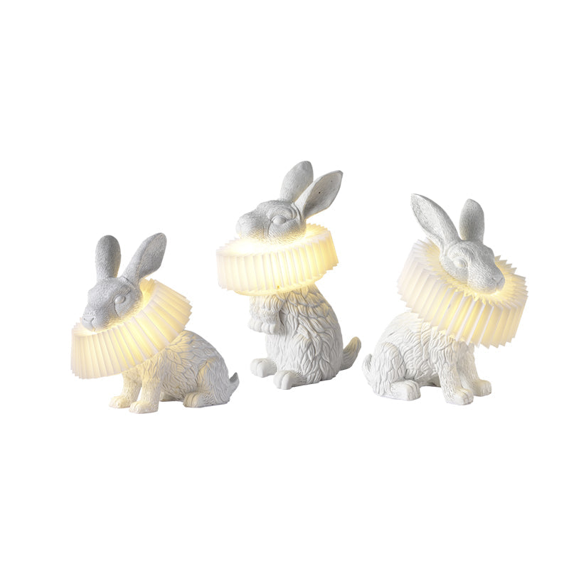 Whimsical Rabbit Animal Figurine Table Lamp with Ruffle Collar and LED Illumination for Modern Interiors