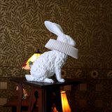 Whimsical Rabbit Animal Figurine Table Lamp with Ruffle Collar and LED Illumination for Modern Interiors