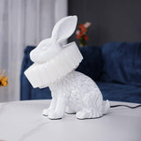 Whimsical Rabbit Animal Figurine Table Lamp with Ruffle Collar and LED Illumination for Modern Interiors
