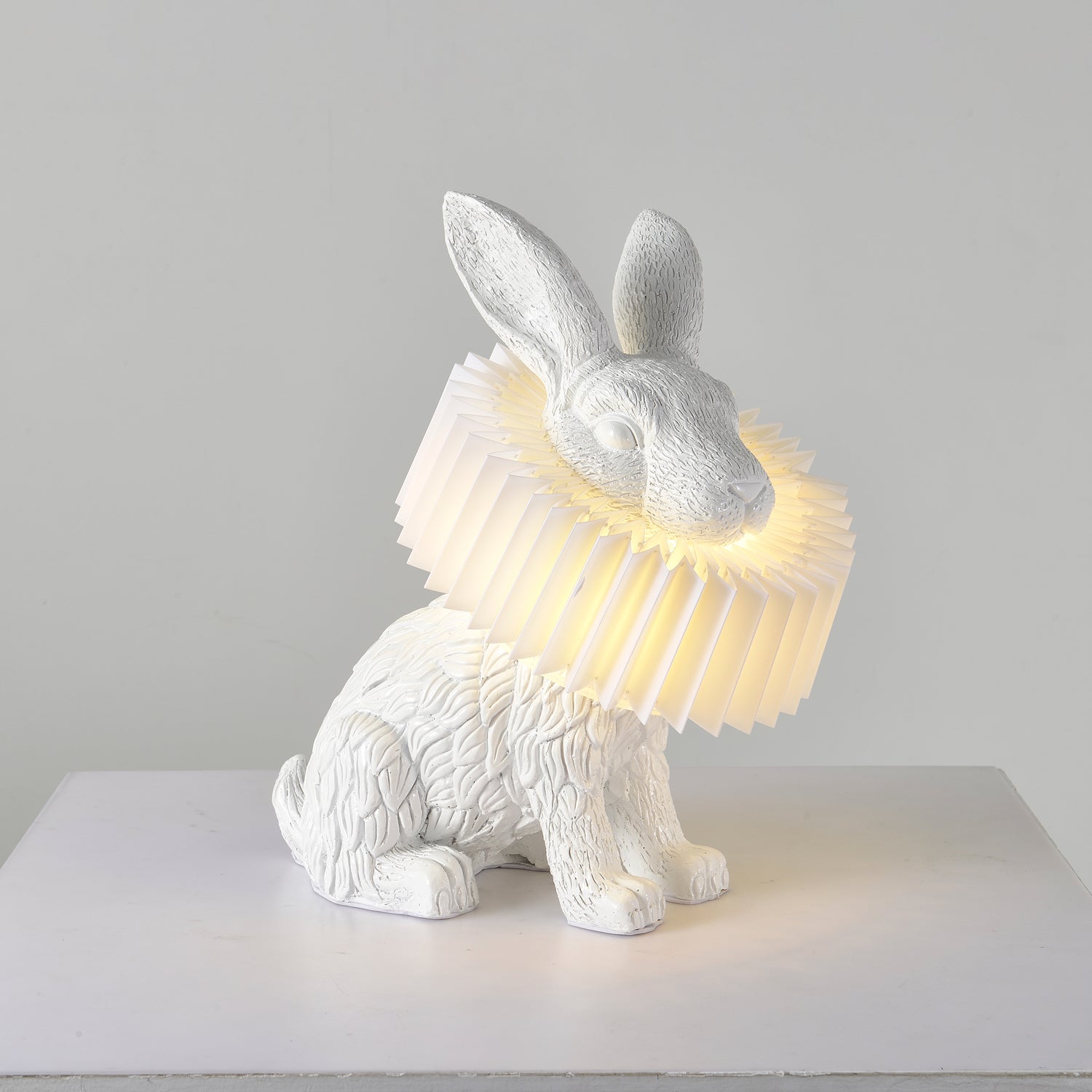 Whimsical Rabbit Animal Figurine Table Lamp with Ruffle Collar and LED Illumination for Modern Interiors