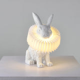 Whimsical Rabbit Animal Figurine Table Lamp with Ruffle Collar and LED Illumination for Modern Interiors