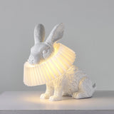 Whimsical Rabbit Animal Figurine Table Lamp with Ruffle Collar and LED Illumination for Modern Interiors