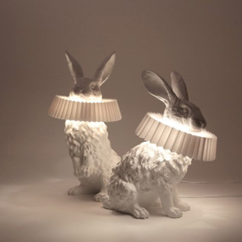 Whimsical Rabbit Animal Figurine Table Lamp with Ruffle Collar and LED Illumination for Modern Interiors