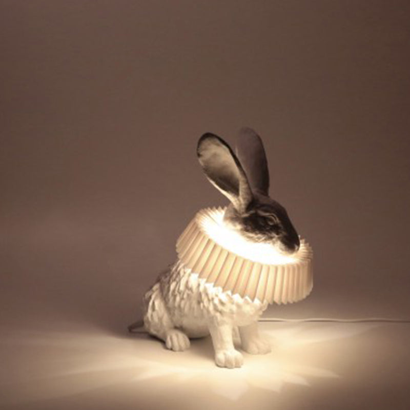 Whimsical Rabbit Animal Figurine Table Lamp with Ruffle Collar and LED Illumination for Modern Interiors