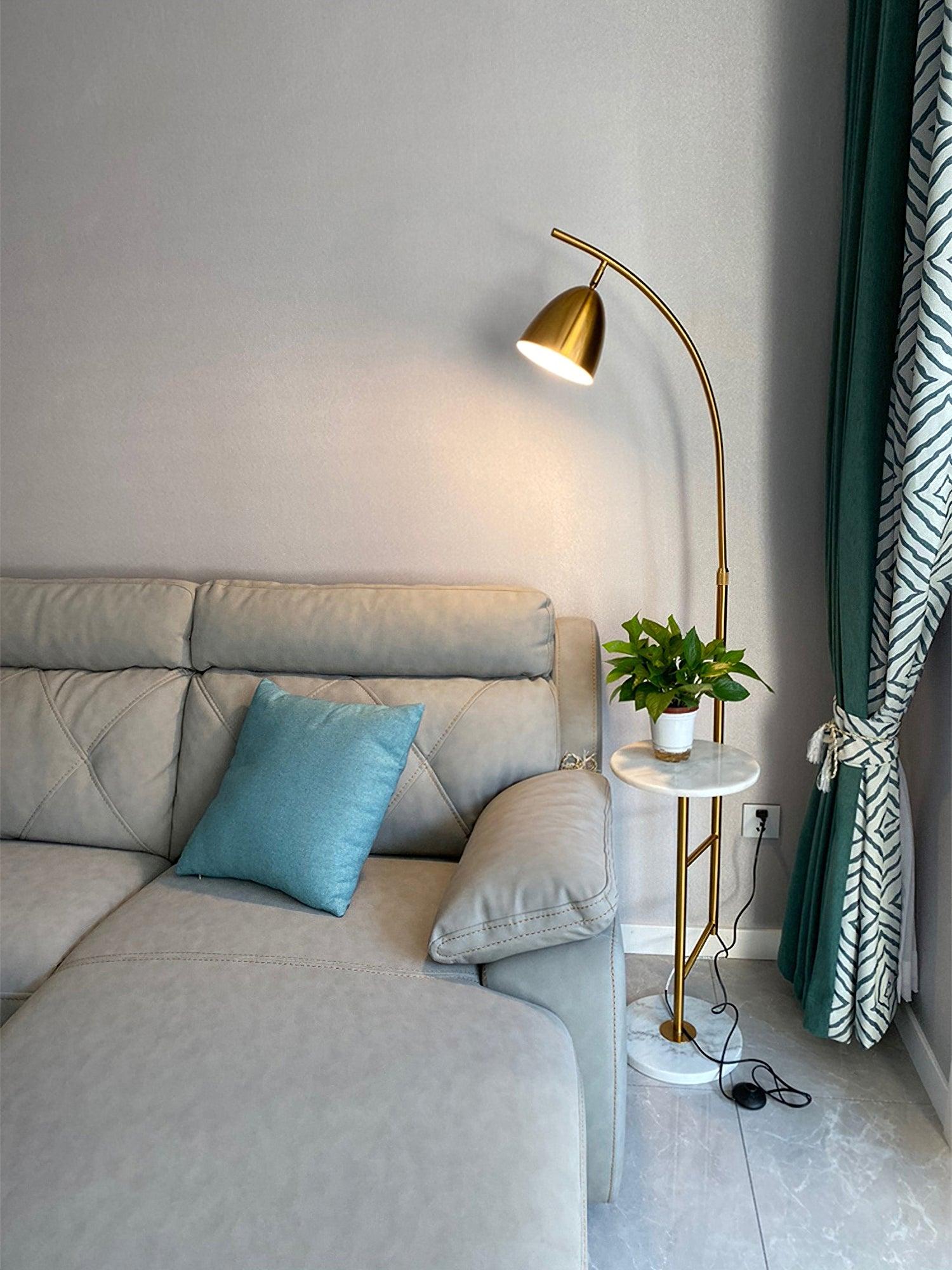 Rani Modern Tall Floor Lamp with Integrated Marble Tray and Metal Frame
