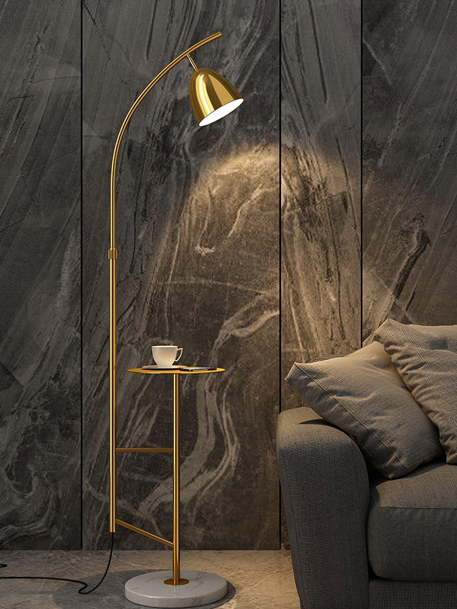 Rani Modern Tall Floor Lamp with Integrated Marble Tray and Metal Frame