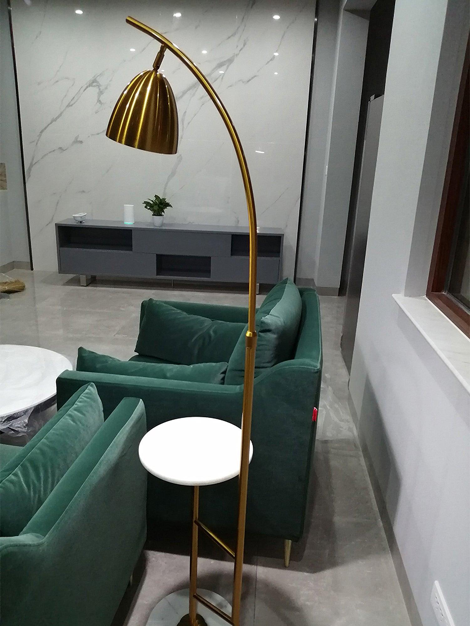 Rani Modern Tall Floor Lamp with Integrated Marble Tray and Metal Frame