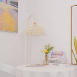 Handwoven Rattan Arched Floor Lamp Modern Beige Standing Light for Living Room