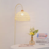 Handwoven Rattan Arched Floor Lamp Modern Beige Standing Light for Living Room