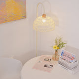 Handwoven Rattan Arched Floor Lamp Modern Beige Standing Light for Living Room