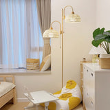 Handwoven Rattan Arched Floor Lamp Modern Beige Standing Light for Living Room