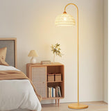 Handwoven Rattan Arched Floor Lamp Modern Beige Standing Light for Living Room