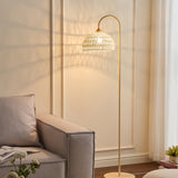 Handwoven Rattan Arched Floor Lamp Modern Beige Standing Light for Living Room