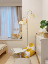 Handwoven Rattan Arched Floor Lamp Modern Beige Standing Light for Living Room