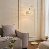 Handwoven Rattan Arched Floor Lamp Modern Beige Standing Light for Living Room