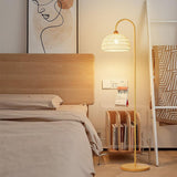 Handwoven Rattan Arched Floor Lamp Modern Beige Standing Light for Living Room