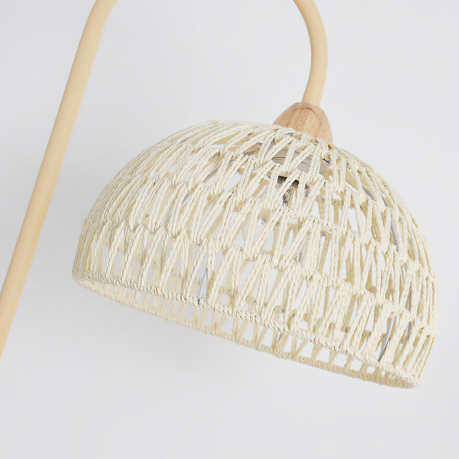 Handwoven Rattan Arched Floor Lamp Modern Beige Standing Light for Living Room