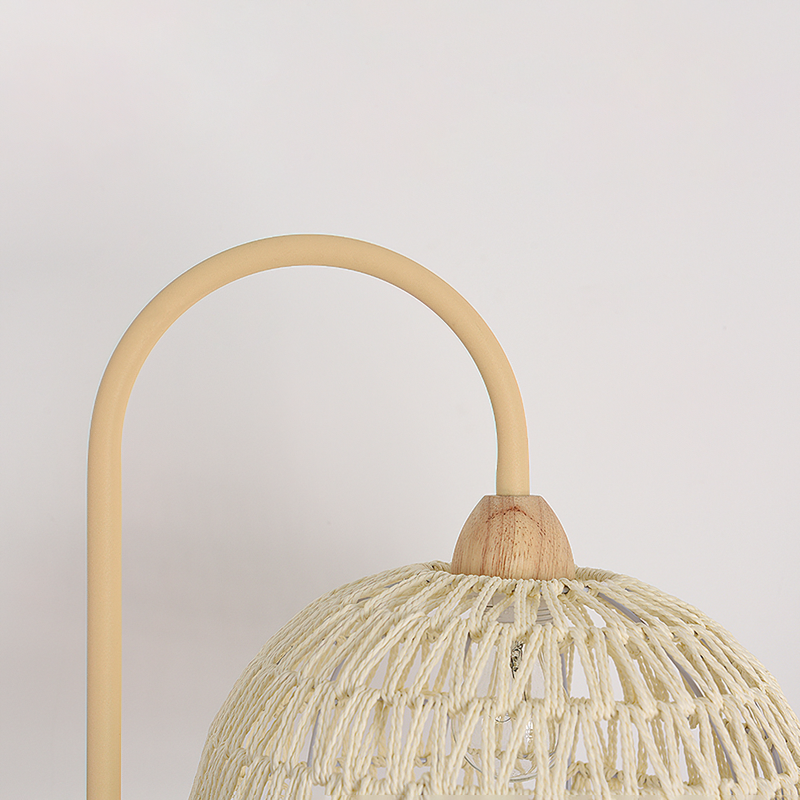 Handwoven Rattan Arched Floor Lamp Modern Beige Standing Light for Living Room
