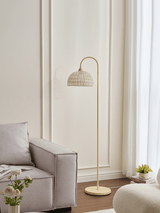 Handwoven Rattan Arched Floor Lamp Modern Beige Standing Light for Living Room