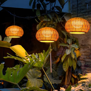 Modern Waterproof Rattan Lantern Outdoor Wall Sconce and Garden Hanging Pendant Lamp