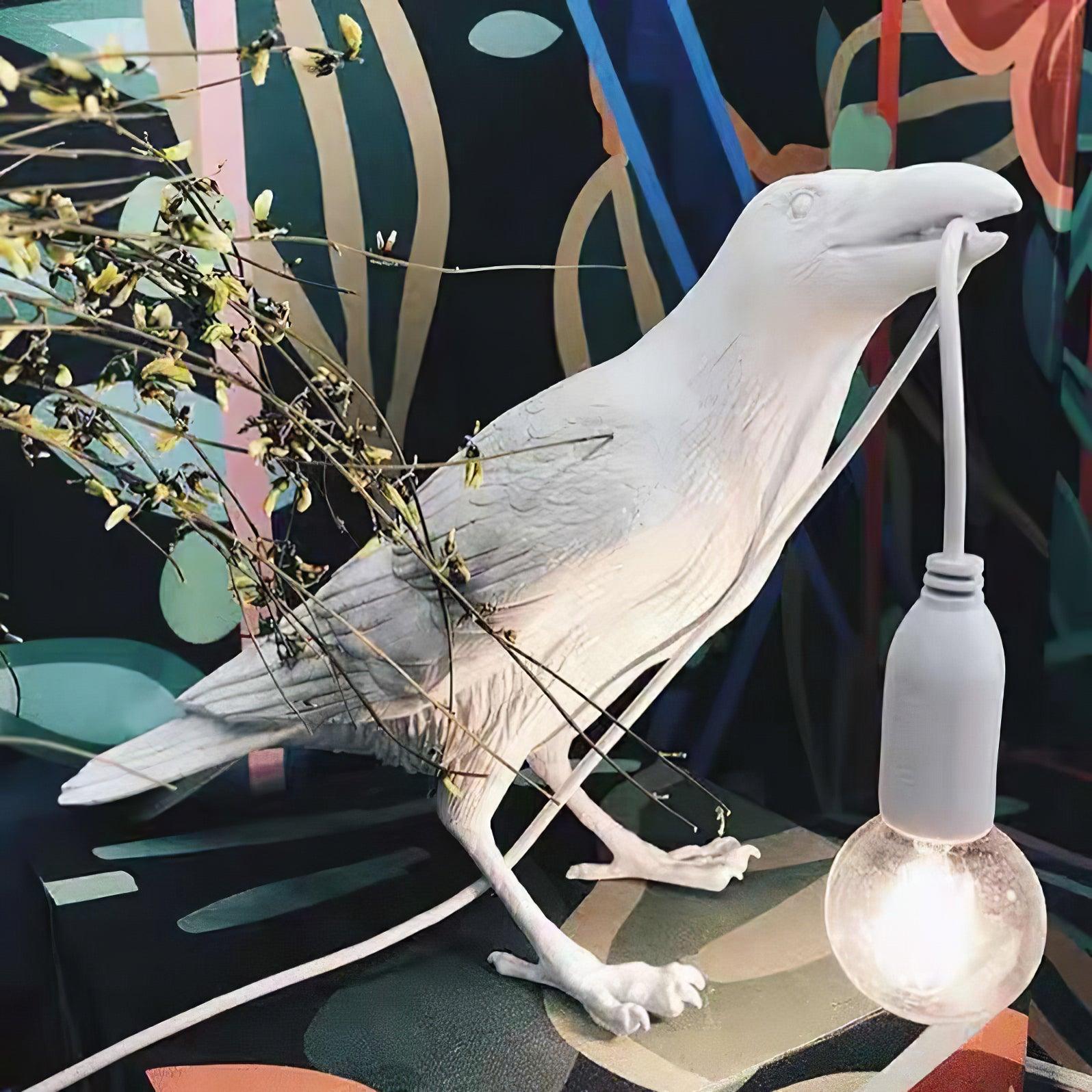 Artistic Raven Bird Table Lamp Resin Sculpture Desk Light with Edison Bulb Socket