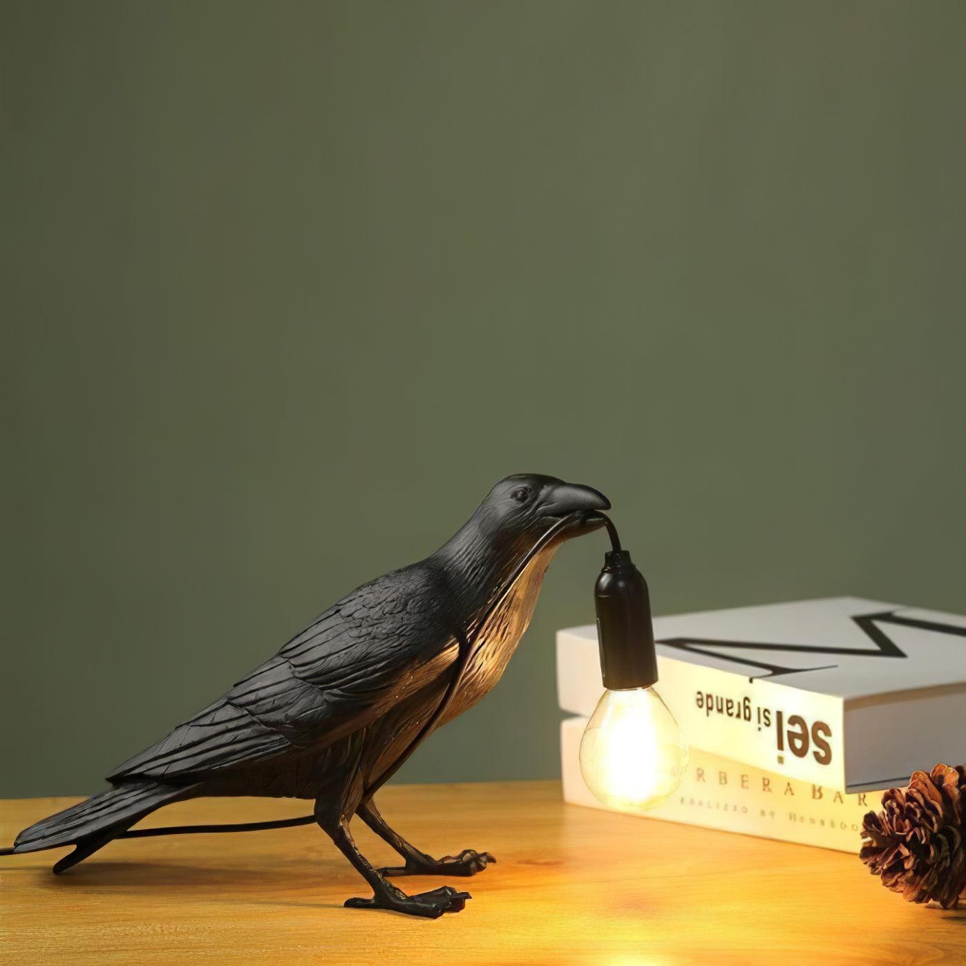 Artistic Raven Bird Table Lamp Resin Sculpture Desk Light with Edison Bulb Socket