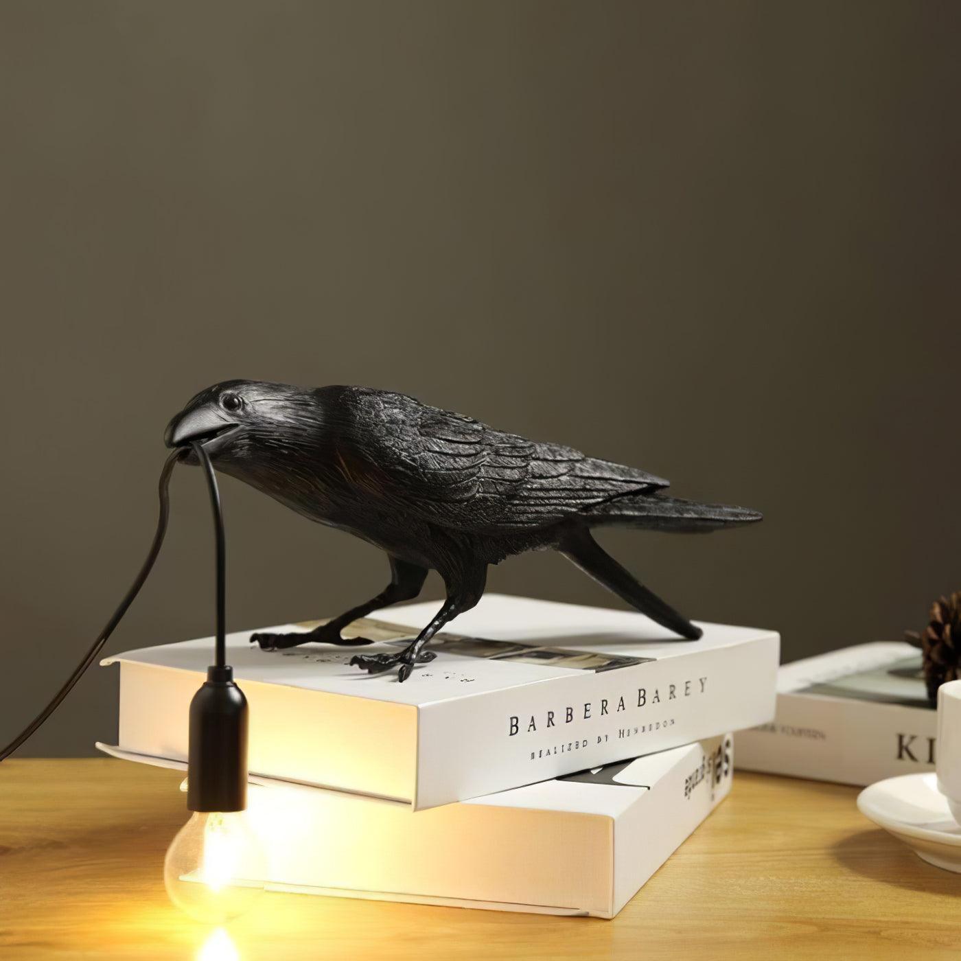 Artistic Raven Bird Table Lamp Resin Sculpture Desk Light with Edison Bulb Socket
