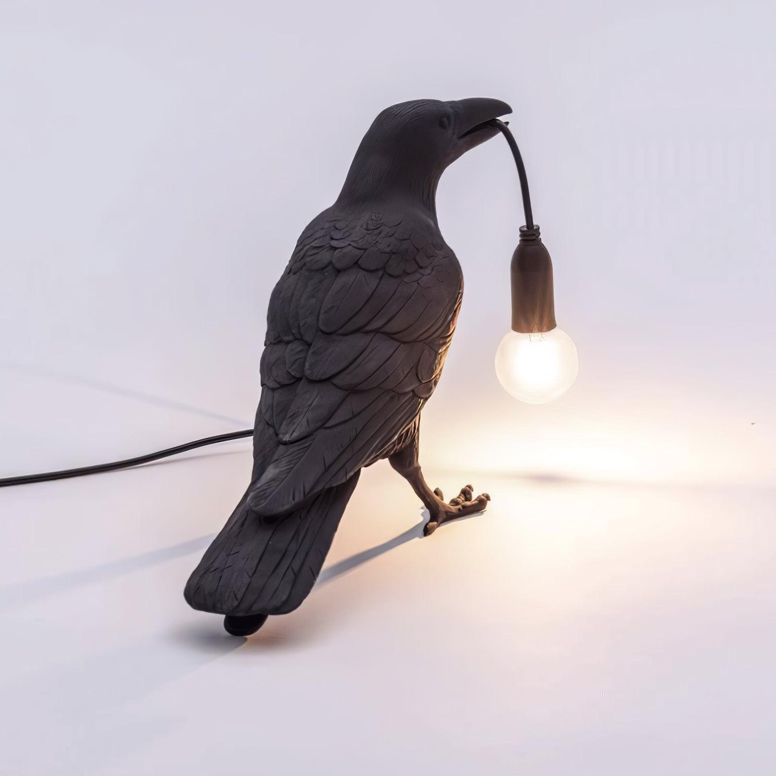 Artistic Raven Bird Table Lamp Resin Sculpture Desk Light with Edison Bulb Socket