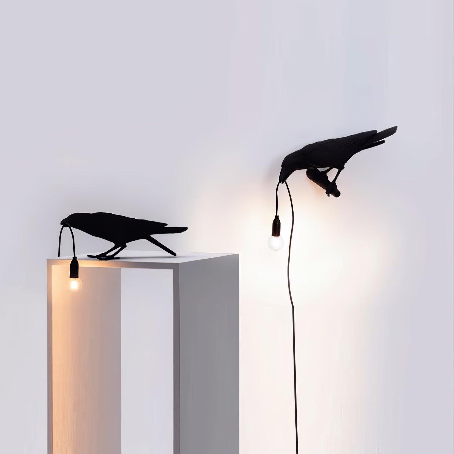 Artistic Raven Bird Table Lamp Resin Sculpture Desk Light with Edison Bulb Socket