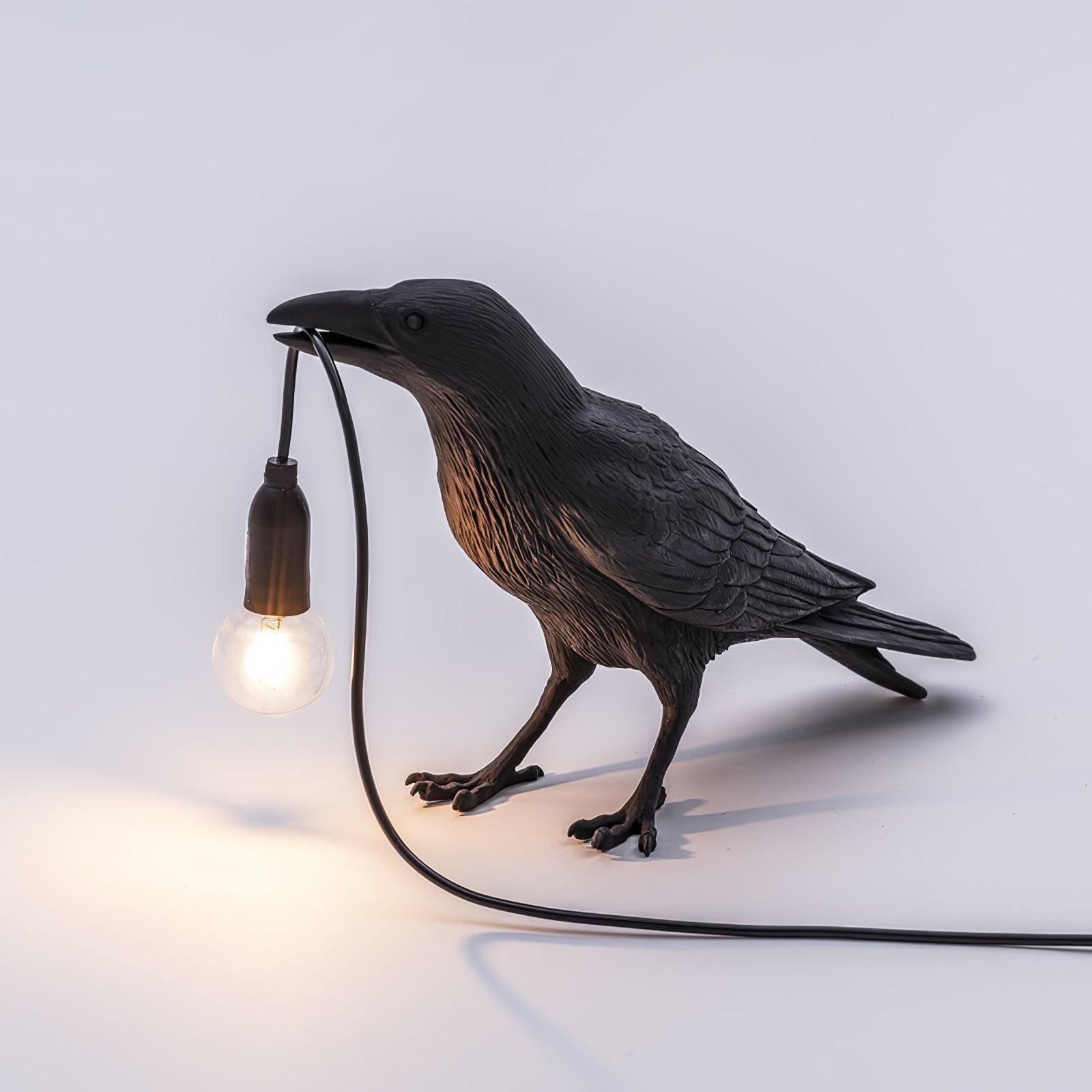 Artistic Raven Bird Table Lamp Resin Sculpture Desk Light with Edison Bulb Socket