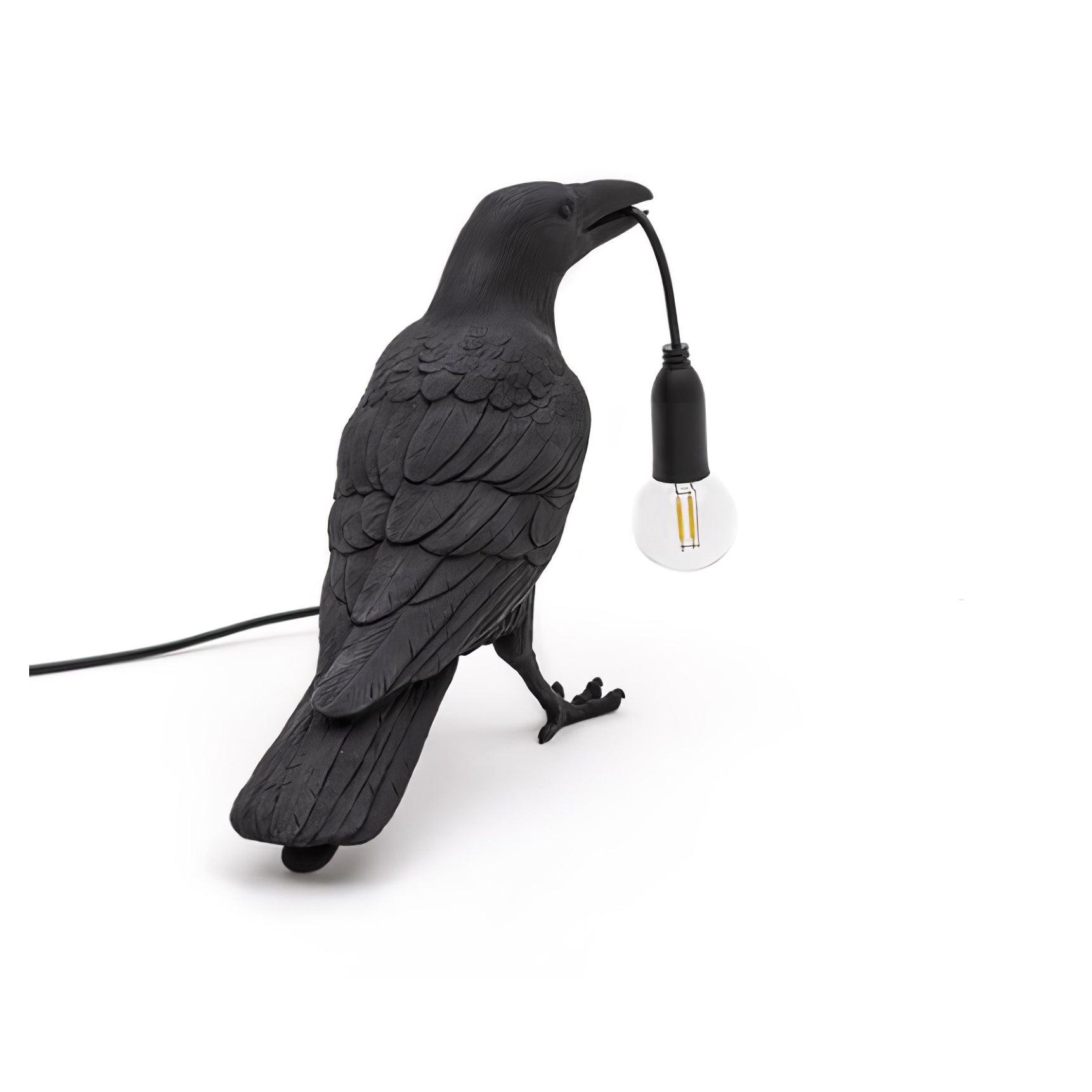 Artistic Raven Bird Table Lamp Resin Sculpture Desk Light with Edison Bulb Socket