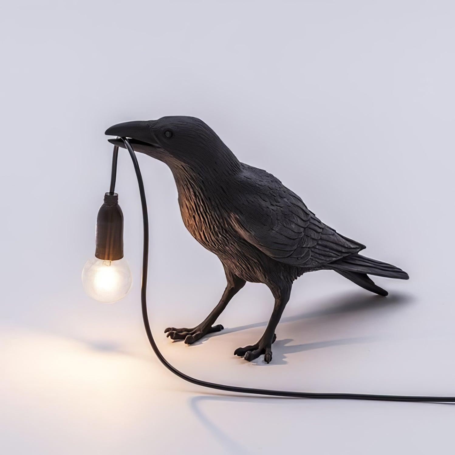 Artistic Raven Bird Table Lamp Resin Sculpture Desk Light with Edison Bulb Socket