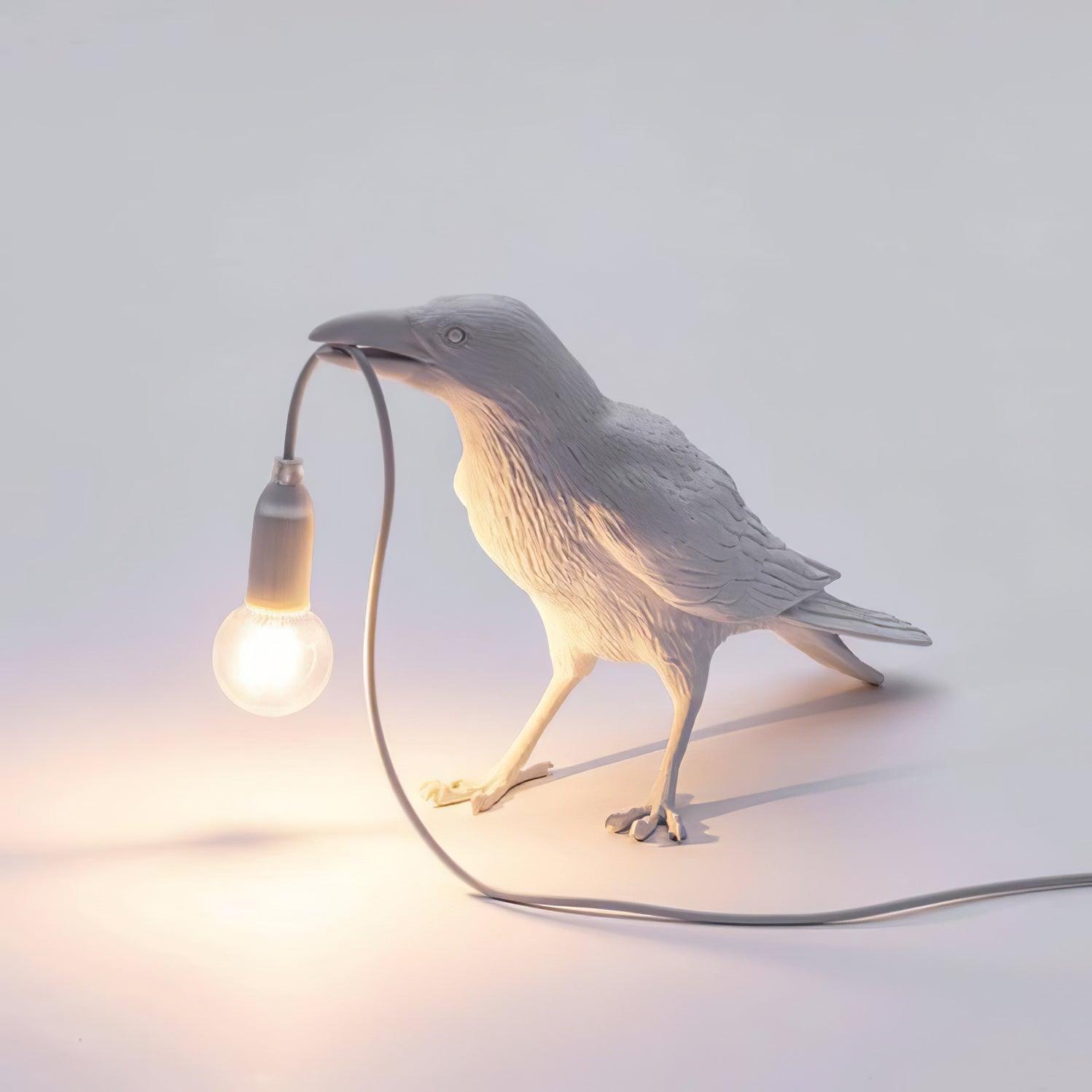 Artistic Raven Bird Table Lamp Resin Sculpture Desk Light with Edison Bulb Socket
