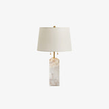 Natural Alabaster Table Lamp with Tapered Linen Shade Modern Bedside Reading Light